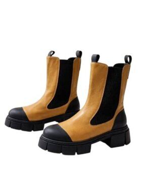 Free People Maren Mid Chelsea Boots Tan & Black Leather Lug Sole EU 39.5 NEW